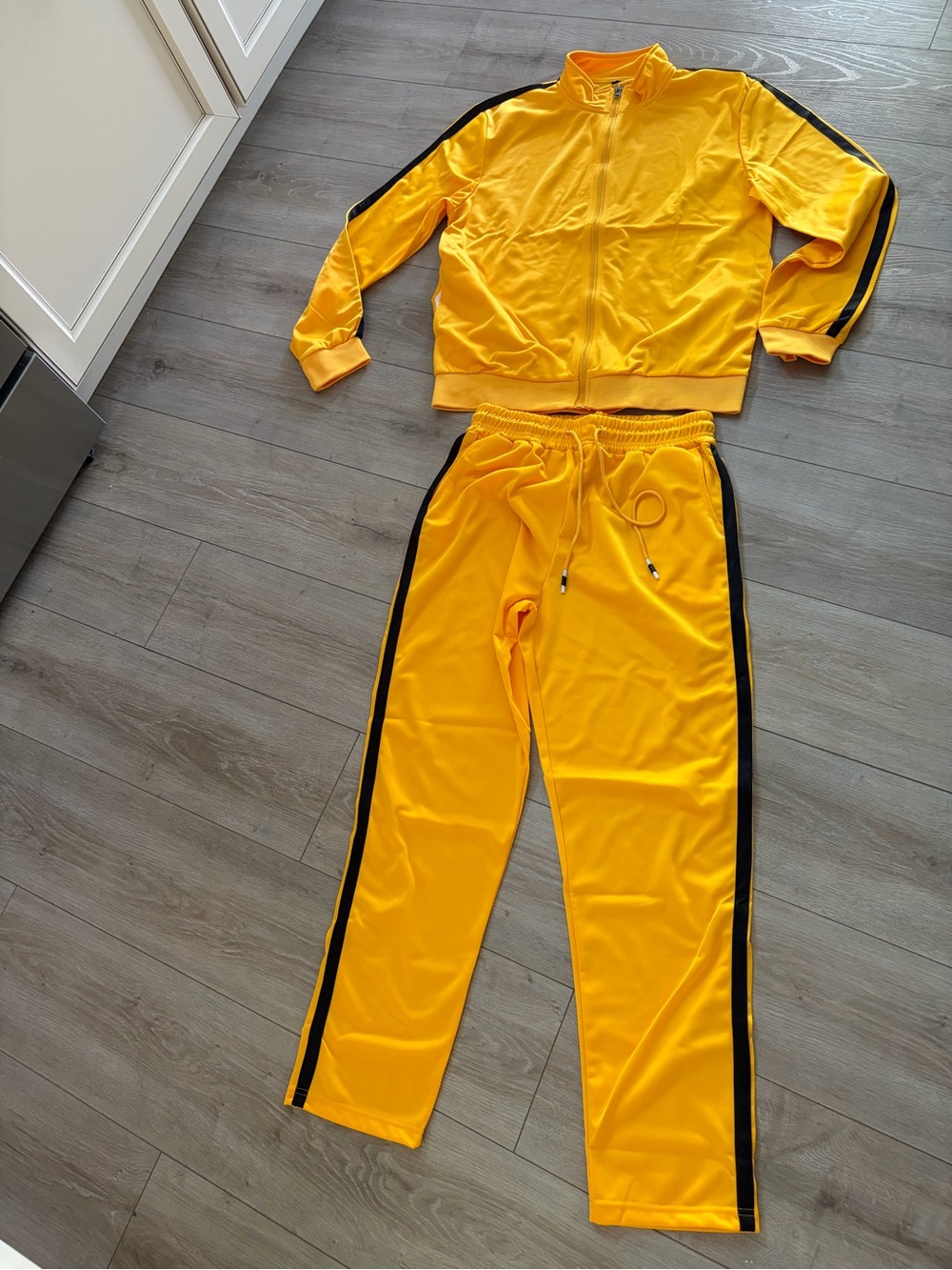 Yellow tracksuit Track pant with warm up jacket Black Side Stripe unisex